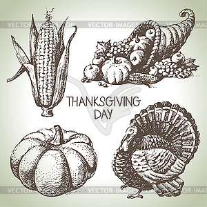 Thanksgiving Day set. vintage s - color vector clipart