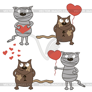 Cartoon cats and hearts - vector clipart / vector image