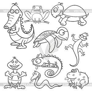 Coloring book with reptiles and amphibians - vector clipart