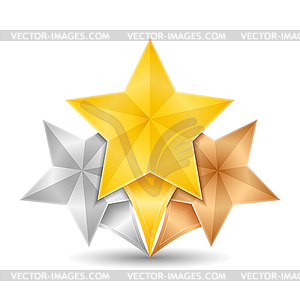 Golden, Silver and Bronze Stars - vector clip art