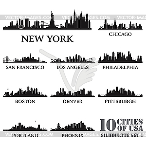 Silhouette city set of USA  - vector clip art