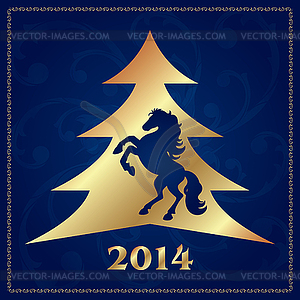 Background with horse silhouette and Christmas tree - vector clip art