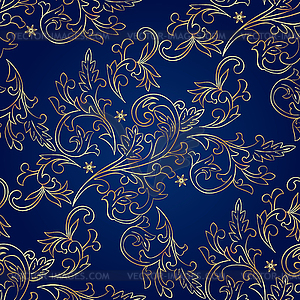 Floral vintage seamless pattern on blue background - vector clip art