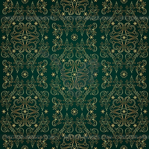 Floral vintage seamless pattern on green background - vector image
