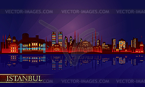 Стамбул ночного города горизонта - цветной векторный клипарт