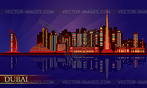 Dubai night city skyline - vector clip art