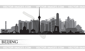 Beijing city skyline silhouette - white & black vector clipart