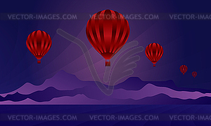Воздушный шар в ночном небе - векторный клипарт / векторное изображение