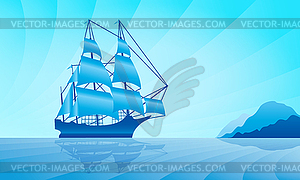 Sailing ship on skyline - vector image