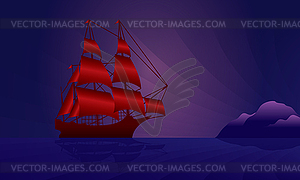 Sailing ship on night skyline - vector clip art