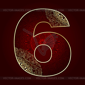 Vintage number 6 with floral swirls - vector clip art