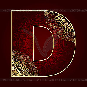 Vintage alphabet with floral swirls, letter D - vector clip art