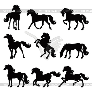 Лошади силуэт коллекции, набор иконок - векторный графический клипарт