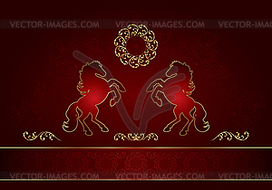 Horse silhouette on vintage floral background - vector clipart