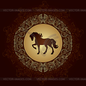 Лошадь силуэт на старинные цветочные фон - клипарт Royalty-Free