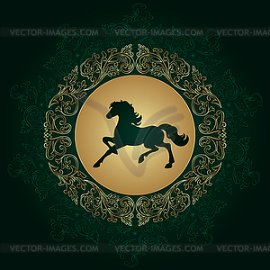 Horse silhouette on vintage floral background - vector image