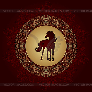 Лошадь силуэт на старинные цветочные фон - стоковый клипарт