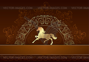 Horse silhouette on vintage floral background - vector clipart