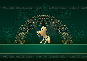 Horse silhouette on vintage floral background - vector clip art