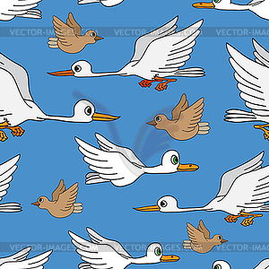 Seamless background. Birds flying in sky - vector clipart