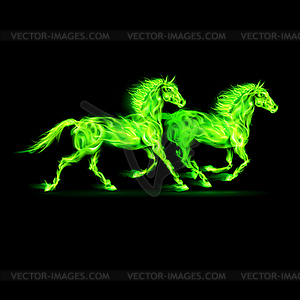 Fire horses in green - vector EPS clipart