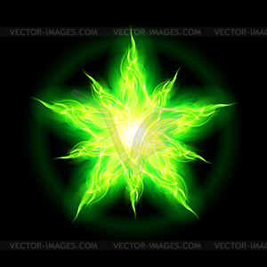 Green fire star - vector clip art