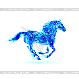 Running blue fire horse - vector clipart