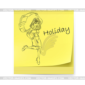 Yellow sticker with business woman - vector clipart