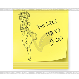 Yellow sticker with business woman - vector image