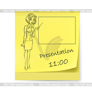 Yellow sticker with business woman - vector clip art