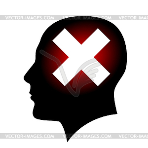 Silhouette of head with closed sign - vector clipart