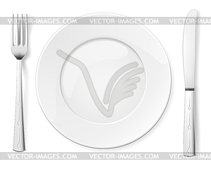 Empty plate with knife and fork - vector clipart