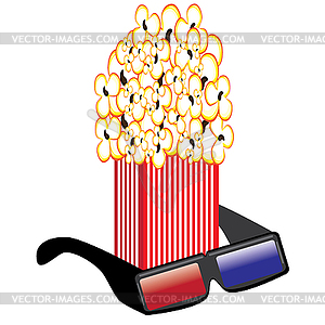 Popcorn and 3D Glasses - vector image