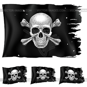 Три варианта пиратского флага - черно-белый векторный клипарт