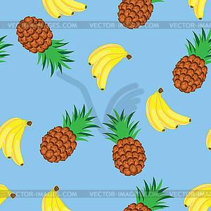 Bananas and pineapples - vector clipart