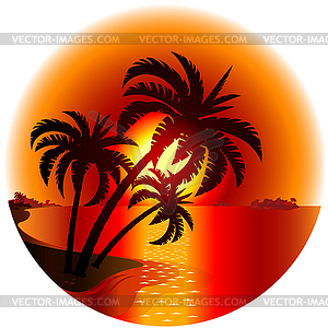 Sunset on tropical island - vector image