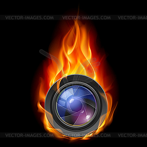 Burning camera lens - vector image