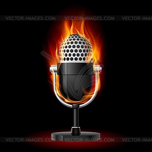 Old Microphone in Fire - vector image