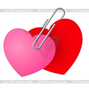 Two Hearts Pinned Together - vector clipart