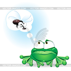 Frog with flie - vector clipart