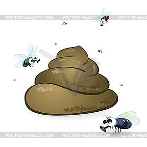 Мультяшный фекалий и мух - векторное изображение