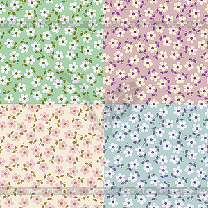 Flower seamless patterns - color vector clipart