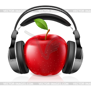 Реалистичные компьютерную гарнитуру с красным яблоком - изображение в векторе