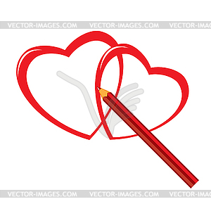 Red pencil and heart - vector clipart