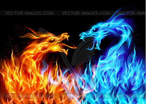 Blue and red fire Dragons - vector image