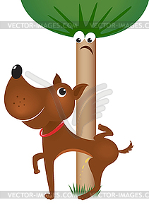 Dog urinating on tree - vector EPS clipart