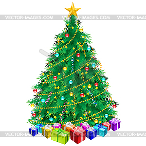 Christmas tree and gifts - vector image