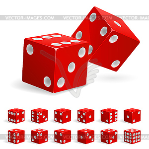 Set realistic red dice - vector image