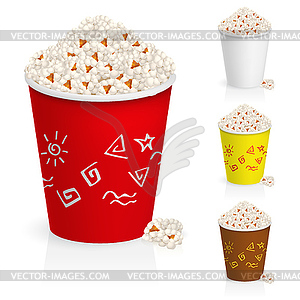 Popcorn in fun multi-colored glasses - vector clipart