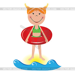 Cartoon little girl with lifeline - vector image